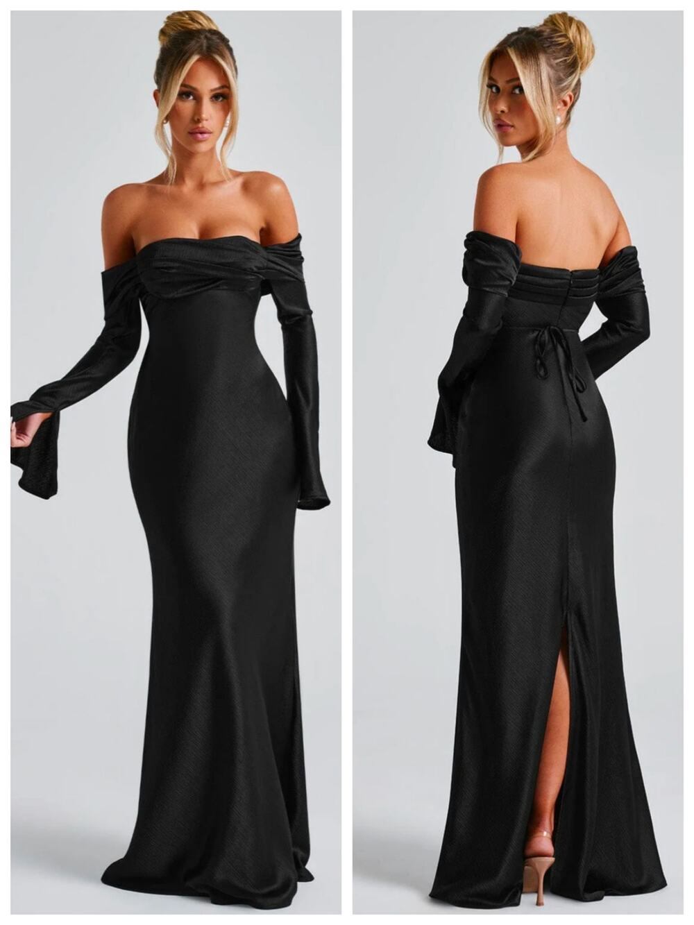 Babyboo Selene Black Draped Cowl Neck Long Sleeve Maxi Dress M NWT